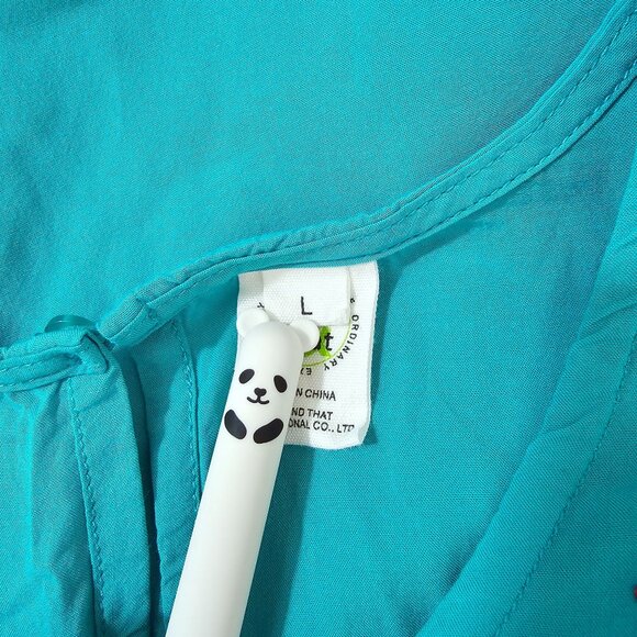 This & That Sz L Turquoise Floral Embroidered Viscose Blouse Boxy Top Boho Summe - Picture 7 of 9